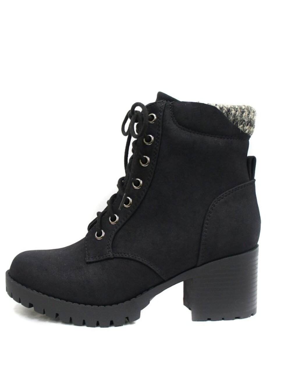 Single Lug Sole Chunky Heel Combat Ankle Boot Lace up w/Side Zipper